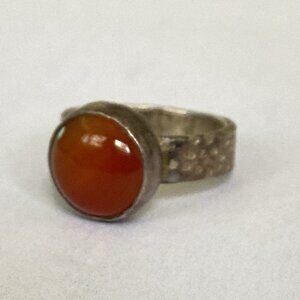 Artisan Carnelian Ring Hammered Sterling Silver Chunky Handmade Statement Sz 7